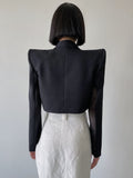 High shrug shoulder patchwork sleeve slim short LAPEL SUIT