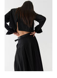 Black low waist pleated skirt length