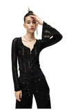 Lace punk asymmetric zipper bottoming shirt