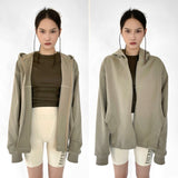 Special hem hooded zipper sweater