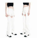 Irregular fake two-piece hollow jeans