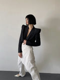 High shrug shoulder patchwork sleeve slim short LAPEL SUIT