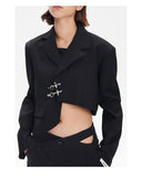 Black metal button irregular short suit