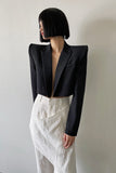 High shrug shoulder patchwork sleeve slim short LAPEL SUIT