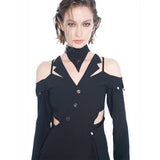 Irregular hollow out suspender dress