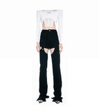 Irregular fake two-piece hollow jeans