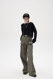 Artrut military green loose casual wide leg pants