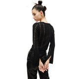 Lace punk asymmetric zipper bottoming shirt