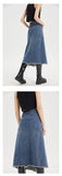 Spliced long split denim skirt