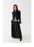 Black low waist pleated skirt length