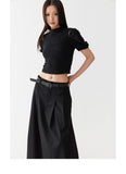 Black low waist pleated skirt length