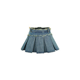 Low waist pleated denim skirt