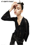 Lace punk asymmetric zipper bottoming shirt