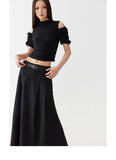 Black low waist pleated skirt length