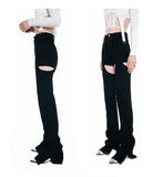 Irregular fake two-piece hollow jeans