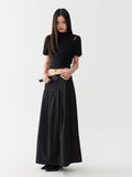 Black low waist pleated skirt length