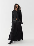 Black low waist pleated skirt length