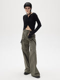 Artrut military green loose casual wide leg pants