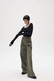 Artrut military green loose casual wide leg pants