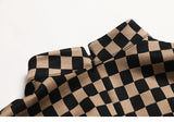 Deconstructing long-sleeved checkerboard dress with hollow waist