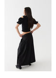 Black low waist pleated skirt length