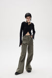 Artrut military green loose casual wide leg pants