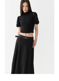 Black low waist pleated skirt length