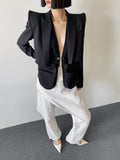 High shrug shoulder patchwork sleeve slim short LAPEL SUIT