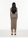 Deconstructing long-sleeved checkerboard dress with hollow waist