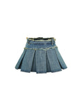 Low waist pleated denim skirt