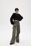 Artrut military green loose casual wide leg pants