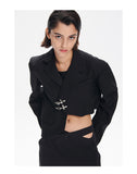 Black metal button irregular short suit