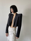 High shrug shoulder patchwork sleeve slim short LAPEL SUIT