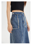 Spliced long split denim skirt