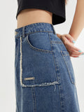 Spliced long split denim skirt