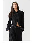 Black one button suit coat