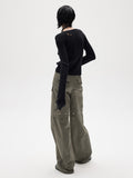 Artrut military green loose casual wide leg pants