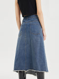 Spliced long split denim skirt