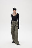 Artrut military green loose casual wide leg pants