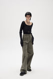 Artrut military green loose casual wide leg pants